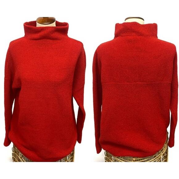 RDI Womens Pullover Sweater Large Poppy Red NWT Long Sleeves Horizontal Rib Knit - Picture 2 of 7